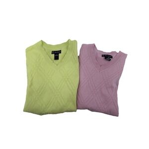 2-PRO TOUR DIAMOND PATTERN COTTON SWEATER VEST - XL‎ PINK/Green Some Staining